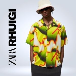 Zara Rhuigi Collab Men's Abstract Multicolor Shirt Button Up Short Sleeve Size L